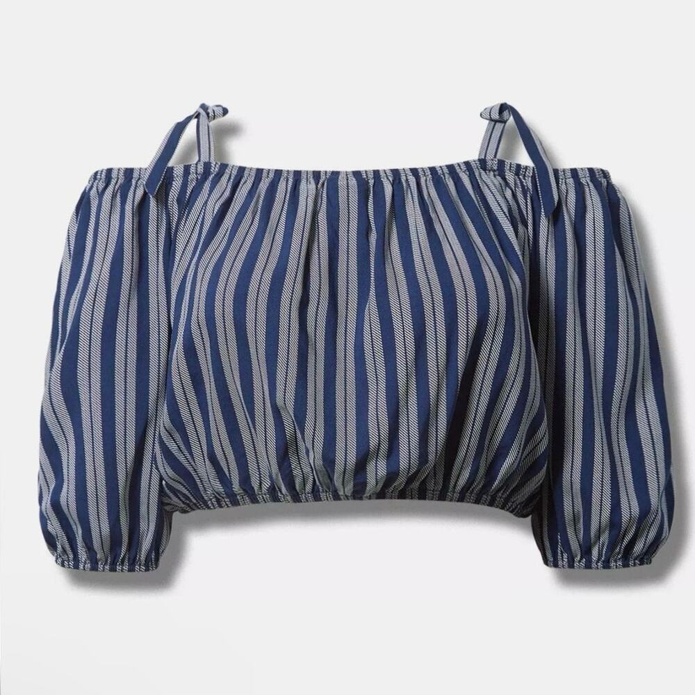 Torrid Navy Blue Striped Challis Crop, Off the Shoulder, Size 1X NWT - Picture 2 of 7